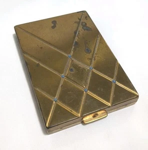 Vintage Evening In Paris Bourjois Art Deco Quilt Gold Tone Makeup Compact - Imagen 1 de 9
