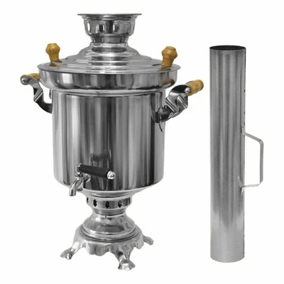 B-Ware Acciaio Inox Carbone Legna Samowar 5Liter Samovar Tè Wasserkoche - Immagine 1 di 3