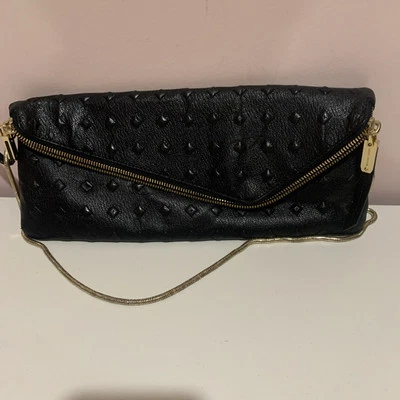 AMAZING HENRI BENDEL BLACK DIAMOND QUILTED LEATHER CLUTCH SHOULDER BAG CHAIN - Image 1 of 4