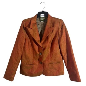 Hammerschmid Blazer Jacket 3 Buttons Embroidered Brown Orange Womens Sz 40 RARE - Picture 1 of 10