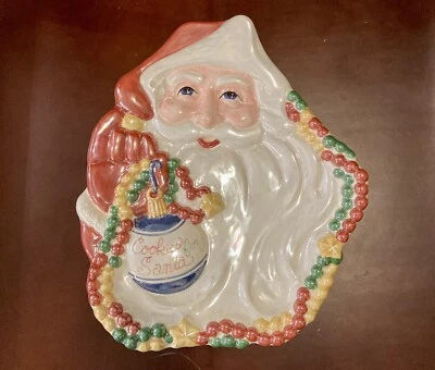 Department 56 COOKIES FOR SANTA 11.25" Vtg Cookie Plate Pearlized Blue Red Green - Image 1 of 4