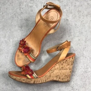 Coach Wedges Damen Größe 9,5 hellbraunes Leder ""Morgan"" Riemen Kork Blumenstreifen - Bild 1 von 12