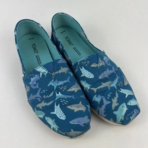 Toms Alpargata Blue Glow in the Dark Sharks Slip On Shoes Womens Size 6.5 - Picture 1 of 13