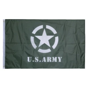 WW2 Themed Flag - US Army 1m x 1.5m White Star in White Circle Design Green - Picture 1 of 1