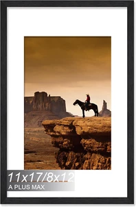 11X17 Picture Frame Black, Engineered Wood Frame Display Photo 8X12 with Mat or - Picture 1 of 12