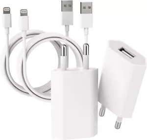 2x Power Adapter + 2x 2m Charger Cable iPhone 7 8 X XS 11 12 13 14 Pro Max Power Adapter - Picture 1 of 7