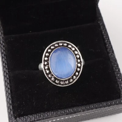Blue Cats Eye Gemstone 925 Sterling Silver Ring Handmade Jewelry All Size - Image 1 of 3