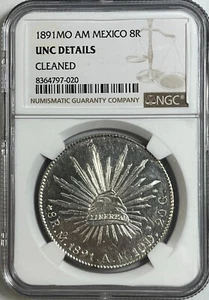 1891 MO AM Mexico 8 Reales NGC UNC Details Cleaned - Picture 1 of 4