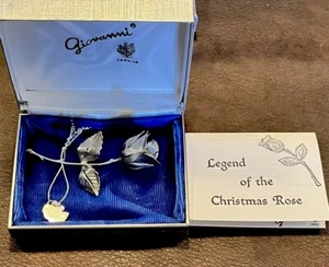 VTG Giovanni Legend of the Christmas Rose Brooch Pin Original Box Silver w/ Tag - Bild 1 von 7