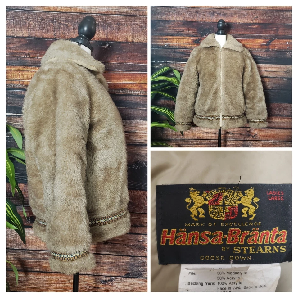 Parka Hansa Branta Talla Grande Imitación Piel Plumón de Ganso Abrigo Borde Stearns Años 70 De Colección Foto 1 de 4