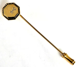 Vintage Octagon Cipher Engraved Letters X B Gold Tone Stick Pin 2-5/8" - Picture 1 of 6
