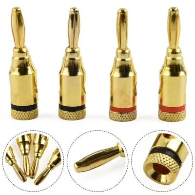 Secure 4mm Banana Plugs for Speaker Cables Gold Plated Connectors (4pcs) - Image 1 of 4