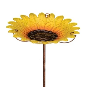 Birdbath/Feeder Stake Sunflower Yellow Art Glass - Picture 1 of 3