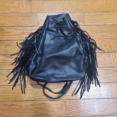 Victoria's Secret Black Fringe Backpack Purse - Image 1 of 4