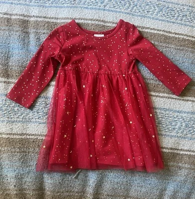 Vestido de fiesta Hanna Andersson 12-18M rojo estampado de luna y estrellas usado Foto 1 de 4