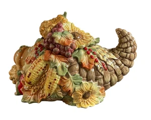 Fitz and Floyd Fall Bountiful Harvest Cornucopia Cookie Jar Autumn Fall - Picture 1 of 5
