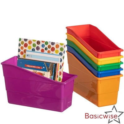 Novo Basicwise 6 peças caixas de armazenamento de plástico cores sortidas versátil livro revista - Imagem 1 de 4