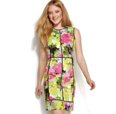 NEW Calvin Klein CK Women's Sleeveless Floral Sheath Dress Size Petite 0P Yellow - Image 1 of 4