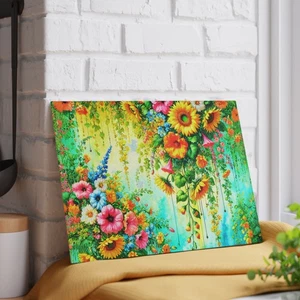 Colorful Botanical Glass Cutting Board – Eye-Catching Floral Kitchen Decor - Picture 1 of 7