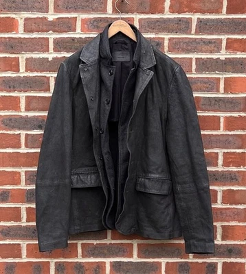 All Saints Mens SURVEY Leather Blazer Jacket XXL 2XL Grey Biker Wax Suede - Image 1 of 4