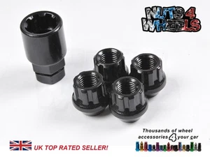 4 x Black Locking Wheel Nuts M12x1.25 Fits Nissan Skyline R32 R33 R34 R35 GTR - Picture 1 of 2