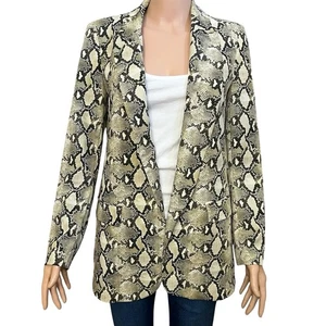 Zara Blazer Schlangenmuster klein vorne offen Karriere klassisch neutral hellbraun schwarz - Bild 1 von 7