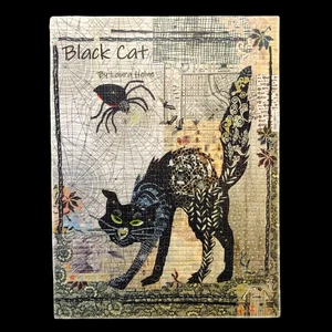 Black Cat Applique Quilt Pattern - 24x32 Halloween Black Widow Spider Web Bats - Picture 1 of 3