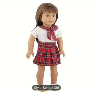 Vestiti per bambola 18" rosso a quadri scuola uniforme vestito adatto ragazza americana - Foto 1 di 2