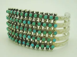 INCREDIBILE VECCHIO PEDONE FATTO A MANO CINQUE FILE OCCHIO DI SERPENTE TURCHESE E BRACCIALE STERLING, 7" - Foto 1 di 1