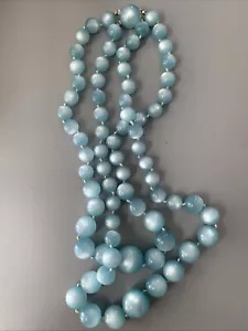 Richelieu Signed Light Blue Moonglow Lucite Bead Double Strand Necklace - Picture 1 of 5