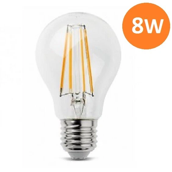 LAMPADINA LED FILAMENTO 8W A60 GOCCIA E27 880lm VETRO TRASPARENTE - Immagine 1 di 1