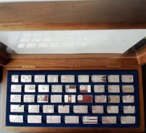1974 Great Flags Of America 42 Sterling Silver Mini Ingot Flags W/ Display Case. - Picture 1 of 9