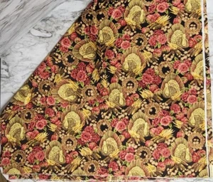 Fabric 2Yrds Harvest Table by RJR Fabrics Thanksgiving Turkeys Flowers Pumpkins - Picture 1 of 6