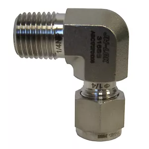NEW JW-LOK 316 SS 1/4" TUBE X 1/4" MNPT MALE ELBOW (90) COMPRESSION FITTING NIB - Picture 1 of 6