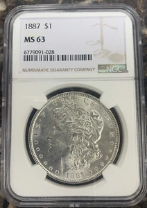 1887 $1 Morgan Silver Dollar ~ NGC MS 63 - Picture 1 of 6