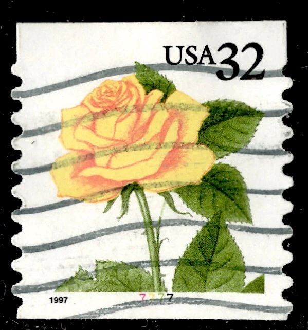 U.S. #3054 Yellow Rose 32c PNC single P#7777 (1997) USED - Image 1 of 1