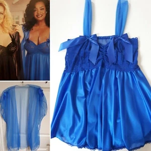 Shirley of Hollywood Blue Satin Babydoll Nightie & Wrap Size 18 Cami Nightdress - Picture 1 of 12
