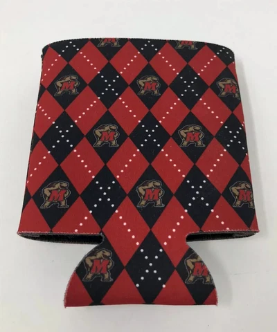 Maryland Terrapins Can Bottle Koozie Football Red Black Argyle Mascot Cover