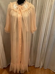 Vintage sheer robe pale peach 60s nylon or poly sz. M Walcott - Picture 1 of 8