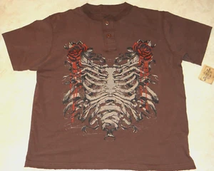 Men's Brown Henley Graphic Ribs T-Shirt-XL - Picture 1 of 2