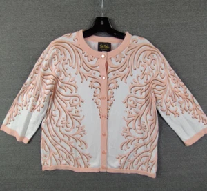 Bob Mackie Womens Sweater M Pink Cardigan Art To Wear Knit Retro Glam Vintage - Picture 1 of 8