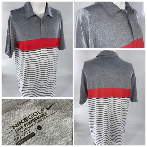 Wake Forest Nike Tour Performance Golf Shirt L Gray Red Stripe Mint YGI A2-666 Cover
