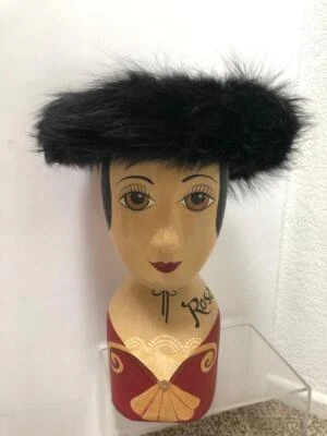 1940s Black Wool Velour Hat 40s Black FOX Fur Trimmed Hat Doree' of New York - Image 1 of 4