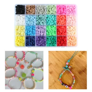 4800Pcs Clay Heishi Beads Flat Round Beads Kit for Bracelets Necklace 24 Colors - Foto 1 di 10