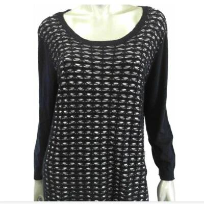 Ellen Tracy 女式毛衣 L 海军蓝白色条纹套衫长袖 — 第 1/2 张图片