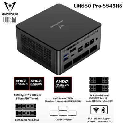 Minisforum UM880 Pro Mini PC AMD Ryzen 7 8845HS Support Oculink Barebone - Image 1 of 4