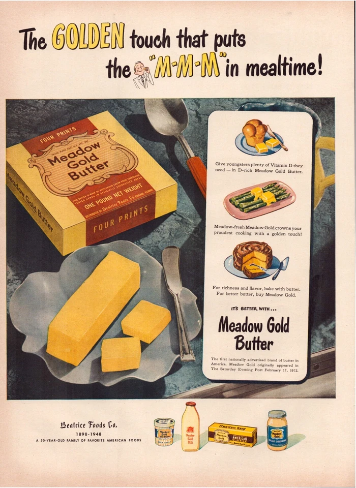 Publicidad impresa Meadow Gold Butter 1948 página completa revista grande 10,5"x13,5" Foto 1 de 1
