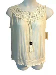 Camicia blusa senza maniche avorio uncinetto pizzo boho taglia XL di New York Laundry - Foto 1 di 6