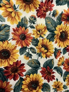 25-5-143 VIP Cranston Cotton Fabric-SUNFLOWERS on Cream-36 x 21" Remnant - Picture 1 of 2