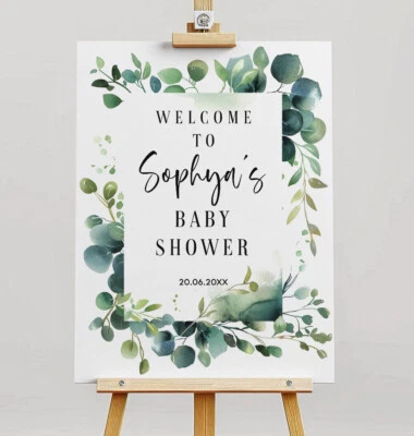 Placa de boas-vindas personalizada chá de bebê pôster impressão eucalipto - Imagem 1 de 4